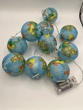 Lantern Party String Lights Globe Earth 10 On String WORKS  W/AA Battery READ