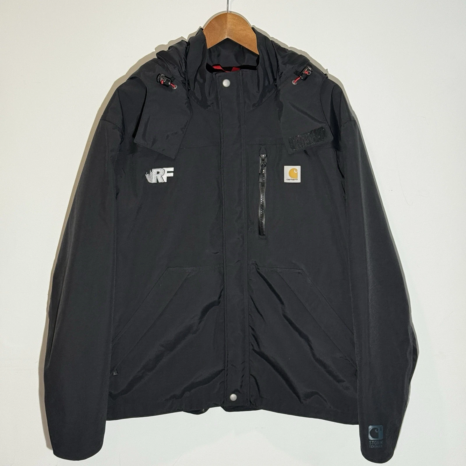Carhartt Storm Defender Waterproof Jacket Black L Hooded Workwear Logo