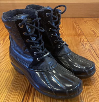 Michael Kors Black Easton Faux Fur Lined Lace Up Duck Women's