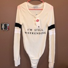 Wildfox I'm Still Weekending Thermal Bodysuit Small Size S NEW WITH TAGS NWT