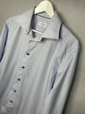 Eton Shirt Mens 17.5 Blue Stripe Contemporary Smart Office Wedding Long Sleeve