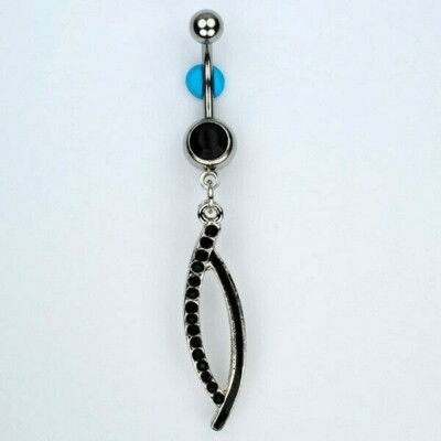 INFINITY Dangle Belly Button Ring BLACK Gemstone with Black Navel Jewelry (D29) 