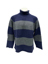 Vintage J. Crew Blue Gray Striped Roll Neck Sweater 100 Wool Lightweight Mens L