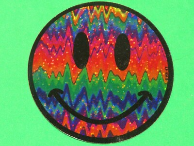 SMILEY FACE EMOJI HIPPIE PRISM VENDING MACHINE STICKER RAINBOW 60'S TIE-DYE