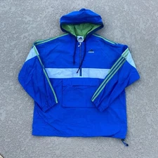 Adidas Jacket Men XL Blue Colorblock Half Zip Hooded Windbreaker