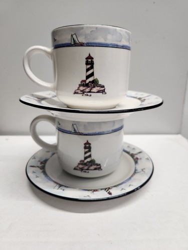 Totally Today Coastal Lighthouse Cup & Saucer Plates Nautical Two Sets Nautical - 第 1/20 張圖片