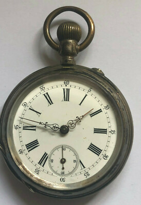 Taschenuhr Herren 800er Silber Krone/Halbm - Marque Depose  - Werk läuft nicht 