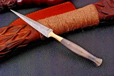 Handmade Damascus Steel Dagger Hunting Knife Bowie Knife With Leather Sheath 500