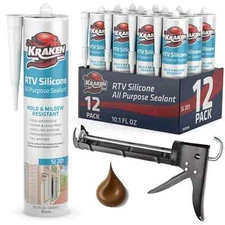 Kraken Bond RTV Silicone + Caulking Gun - 1 Set 10.1oz 12 Pack - Brown