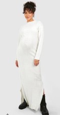 Winter White Jumper Dress Size 12 Long Sleeved Rib Knit Maxi Maternity 