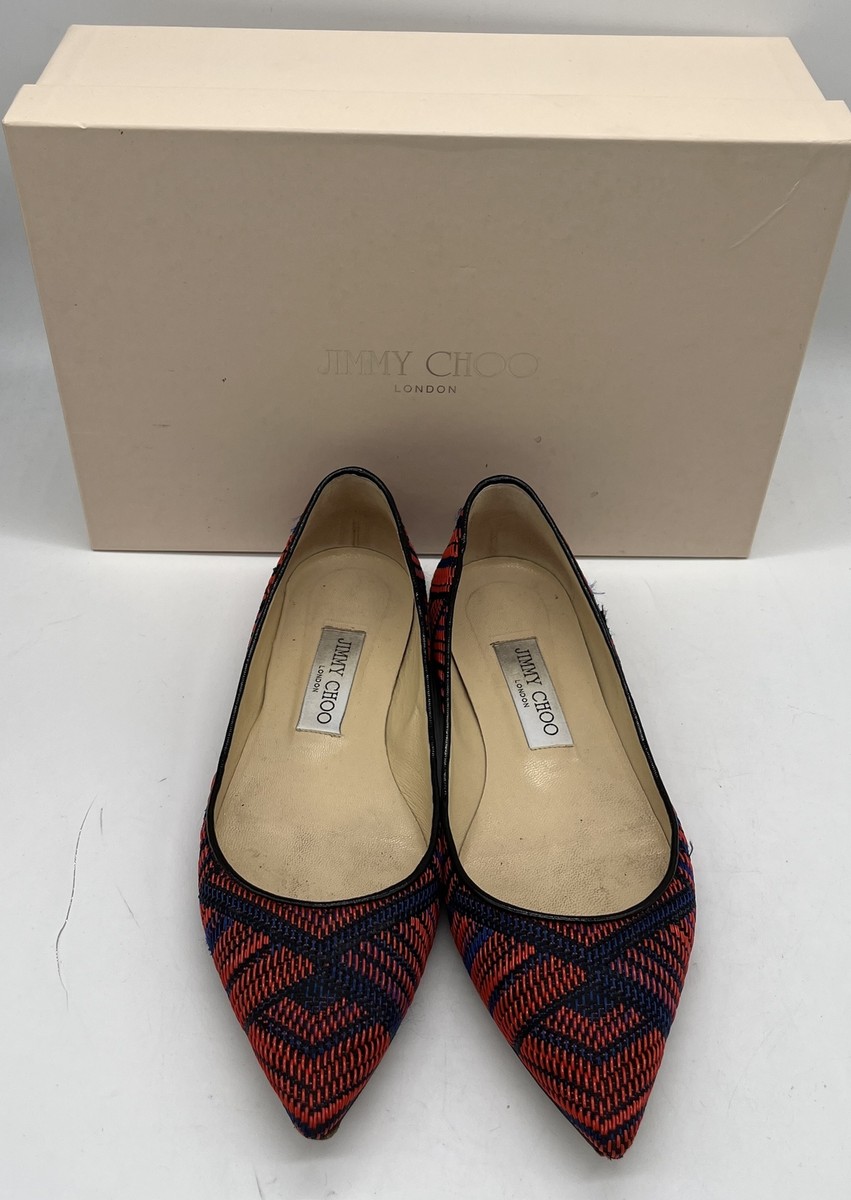 Jimmy Choo 'Alina' Pointed Toe Woven Flat in Red/Navy sz 37