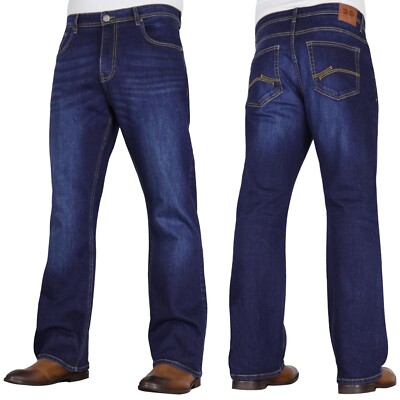 CROSSHATCH Herren Stretch Bootcut Fit Jeans Flared Denim Basic Pant 70er Hose