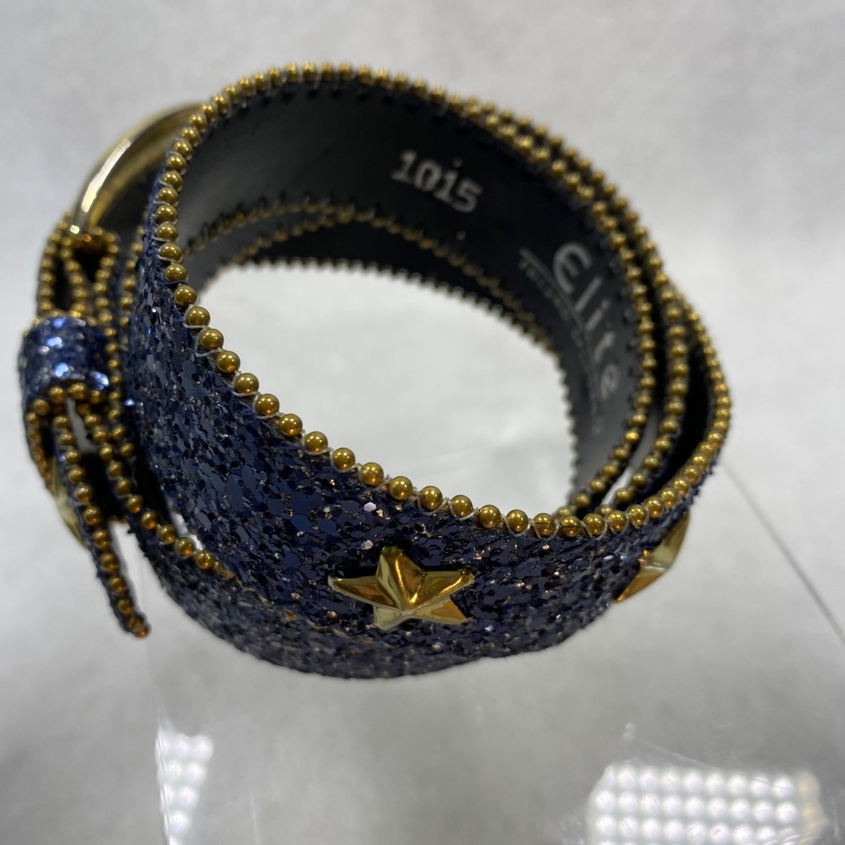 Vintage Elite Blue Glitter Start Studded Belt M HUSSATOP Women Shiny Sequins PU Leather Waist Belt Girls  main image 3