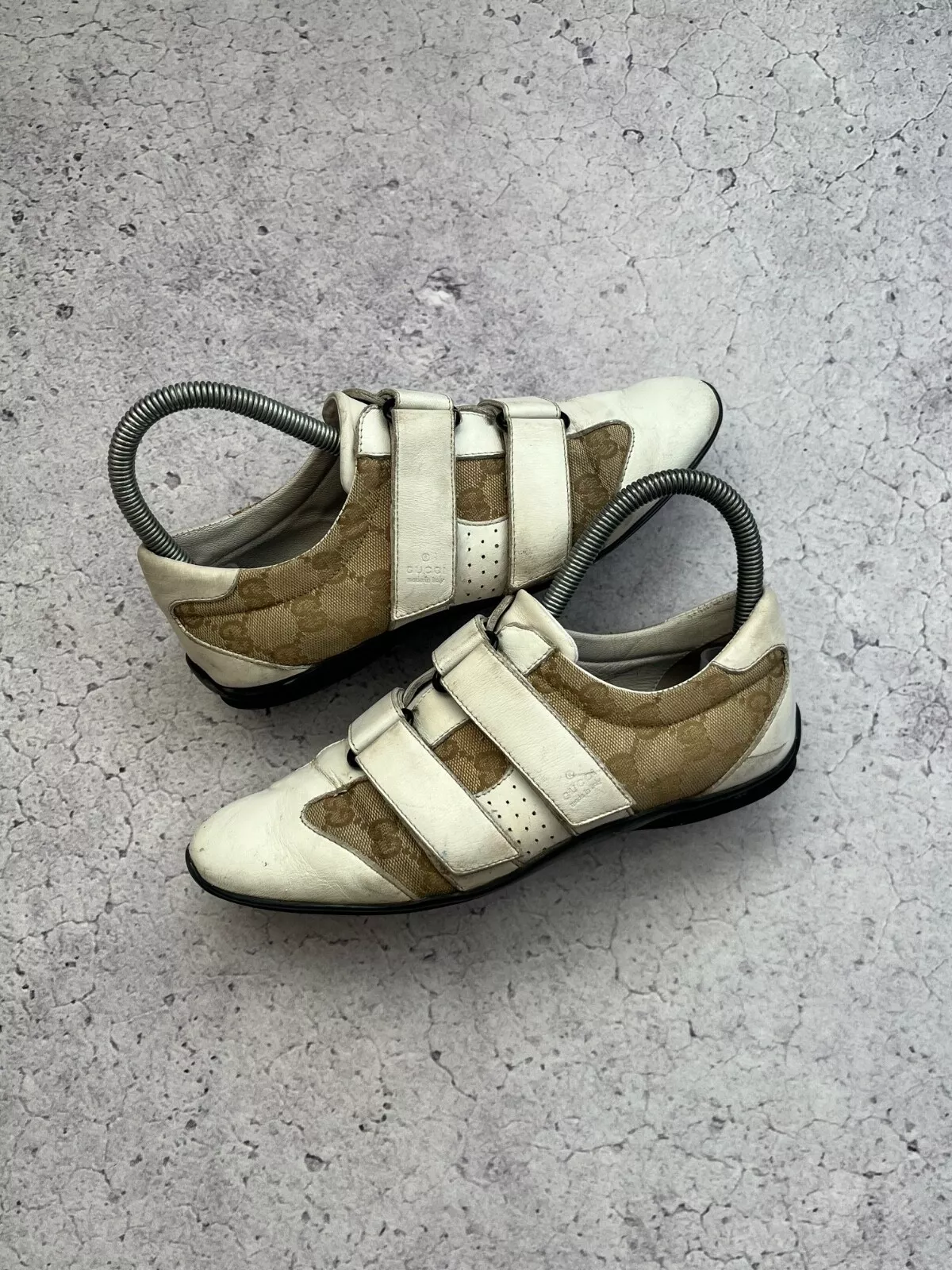 Baskets vélo Gucci blanc/beige GG toile et cuir taille 36