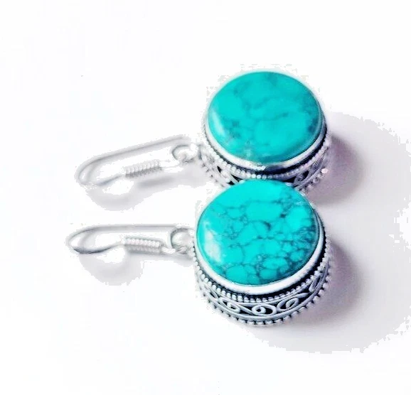 Santa Rosa Türkis Edelstein 925 Sterlingsilber Handarbeit Schmuck Ohrringe 1,... - Bild 2 von 4