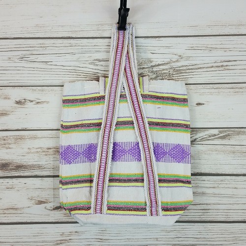 Mexican Backpack Handmade Bag Tote White/Multicolor Blanket Boho Hippie Morral - Picture 5 of 5