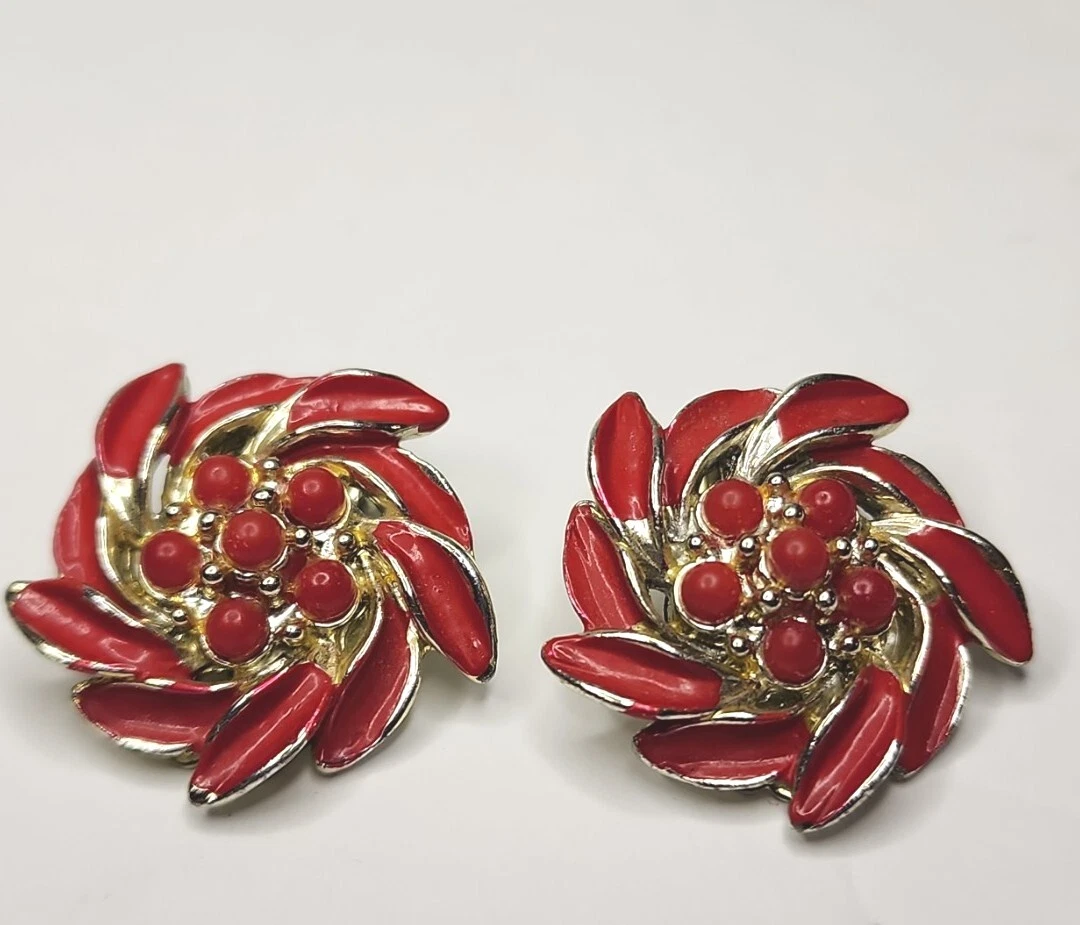 Rare Vintage Red and Silvertone Clip on Earrings eBay