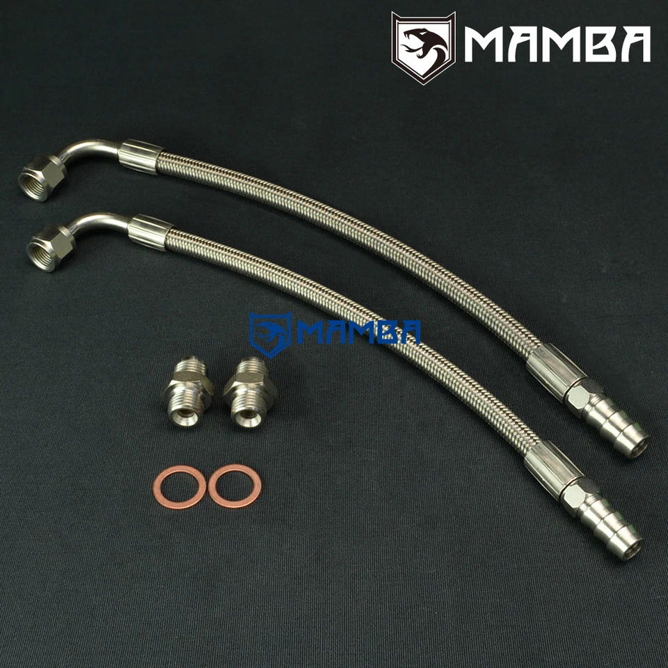 M14x1.5 Universal DIY Turbo Water Line Kit 6AN 3/8" Hose 90Deg-1/2" Barb 25cm US - Image 2 of 4