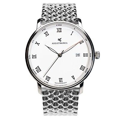 Montre pour homme boîtier argenté cadran blanc 40 mm acier inoxydable design suédois suisse Ronda vente