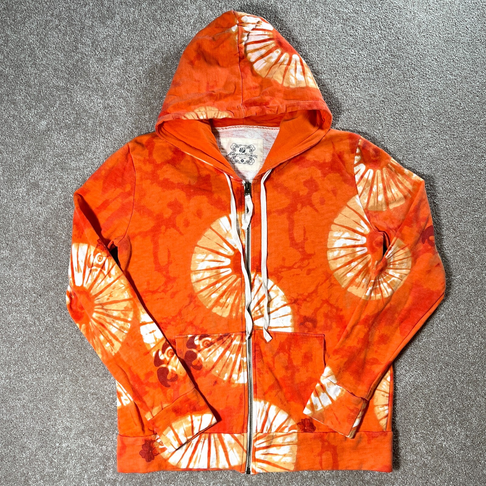 Y2k Margaritaville Women's Orange Tie Dye Size Medium Zip Up Hoodie
