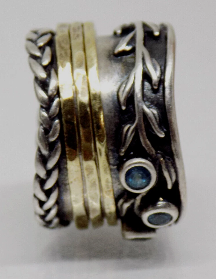 PZ PAZ STERLING SILVER 925 G.F. BLUE TOPAZ SPINNER BOLD RING SZ 6.5 ISRAEL PZ OR - Image 4 of 4