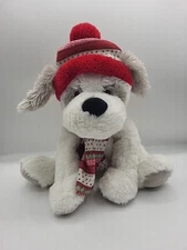 Hugfun Christmas Winter Plush Puppy Dog Soft Stuffed Animal Toy Gray White 13"