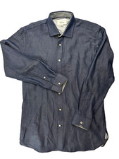 Ted Baker Shirt Mens 15.5 32/33 Blue Chambray Blue LS Contrast Cuff Endurance