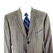 Hugo Boss Rosselini Virgin Wool 3 Button Suit Jacket 42R Beige Birdseye Striped