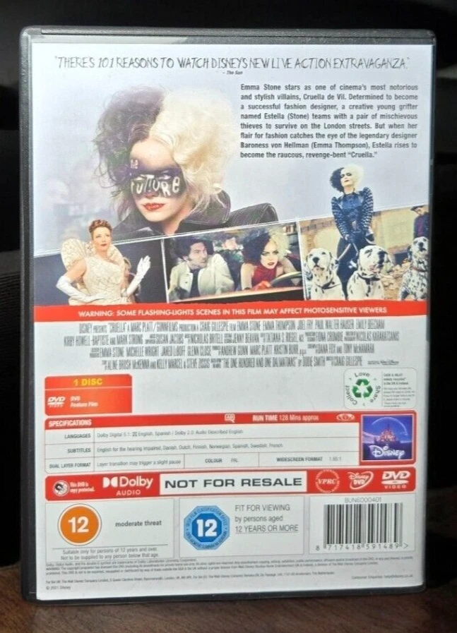 Cruella dvd Run time 134 min approx Brand new foil P&P Free - Image 2 of 2