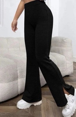 Women's Juniors L Black Flare Leggings Pull-On Stretch Polyester Solid