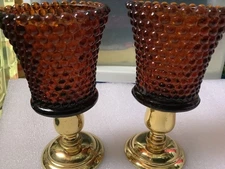 Homco Home Interiors Votive Cups Candle Holders Dark Amber with GROMMETS!