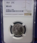 1861 Seated Liberty Quarter 25C NGC MS 63