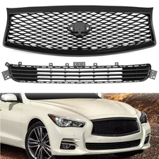 For Infiniti Q50 2014 2015 2016 2017 Front Bumper Upper & Lower Grille Black ABS