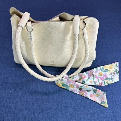 Nanette Lepore Handbag Silk Scarf Acent Pale Yellow Zipper and Magnetic Closure