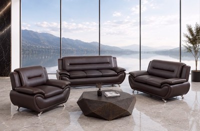 NEW Brown 3PC Sofa Loveseat Chair Leather Gel Contemporary Modern Living Room