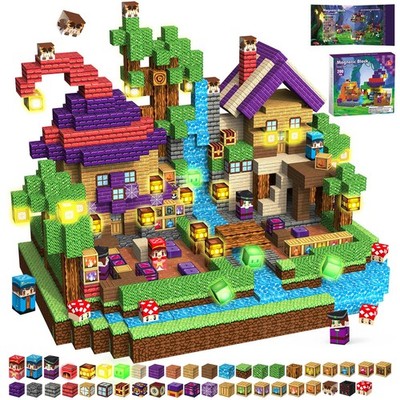 200PCS Magnetic Blocks - Magnetic School Castle Set with Light Up Blocks - Ki...