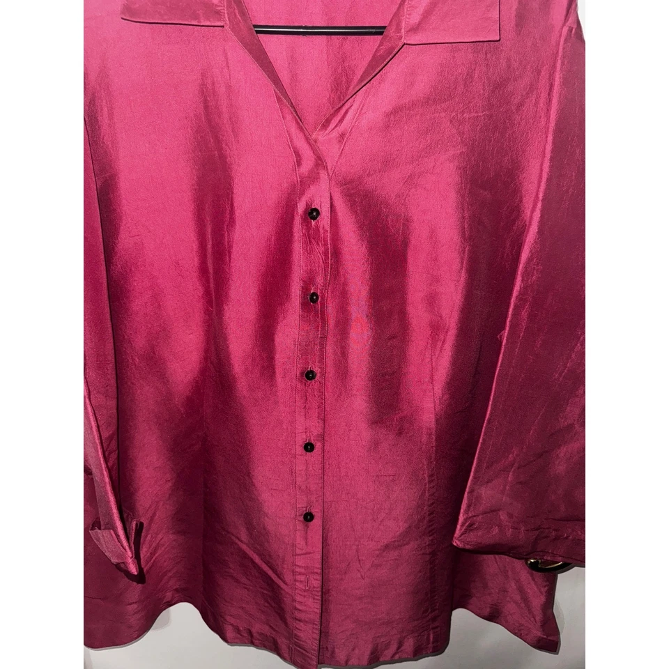 Charter Club 女式 18W 真丝纽扣上衣衬衫葡萄酒红色 3/4 袖 — 第 2/4 张图片