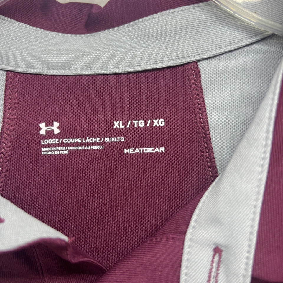 Under Armour Polo Shirt Men's XL Short Sleeve Loose Heatgear Logo Maroon Red - Image 3 of 4