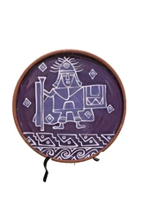 Peru Clay Wall Plaque Plate Folk Art Glazed Inca Figure Pottery Terracotta 18cm
