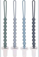 4-Pack Silicone Pacifier Clips with One-Piece Beads for Baby Boys and Girls - Fl