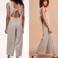 Wilfred Aritzia Jumpsuit Pale Pink Neutral  Tie, Wide Crop Leg, Blush Bridal 2