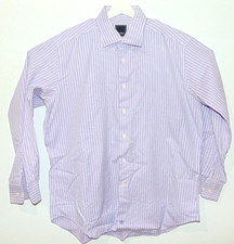 David Donahue Men 17 34/35 Button Front Shirt Purple Striped