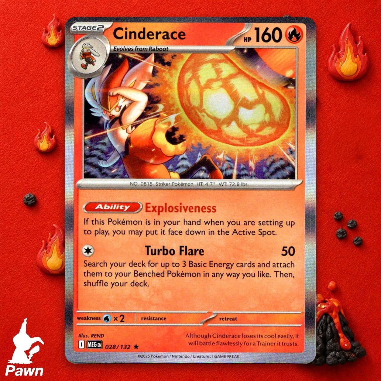 Cinderace 28/132 Reverse Holo Mega Evolution Pokemon TCG Card