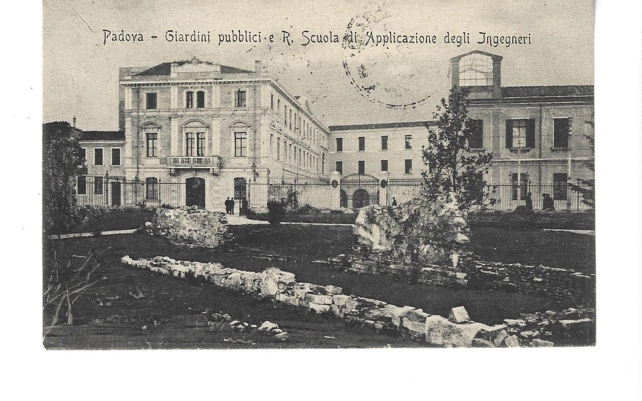 PADOVA GIARDINI PUBBLICI R. SCUOLA APPLICAZIONE INGEGNERI CARTOLINA FP VG 1912