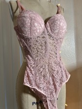 Pink Lace Underwired Bodysuit One Piece with Strap Accents Floral Stretch