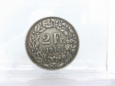 Switzerland 2 Fr coin .800 Silver 1946 Helvetia Suisse