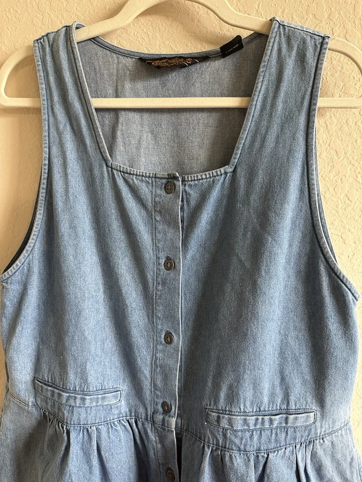 Vestido Eddie Bauer Vintage Mono Denim Mediano Cottage Country Boho *LEER* Foto 3 de 4