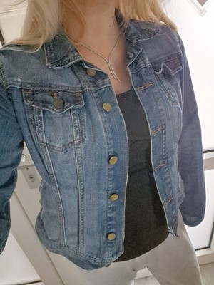 Massimo Dutti Größe L Jeansjacke Blau Gold Knöpfe Used Look Verwaschen M 38 40
