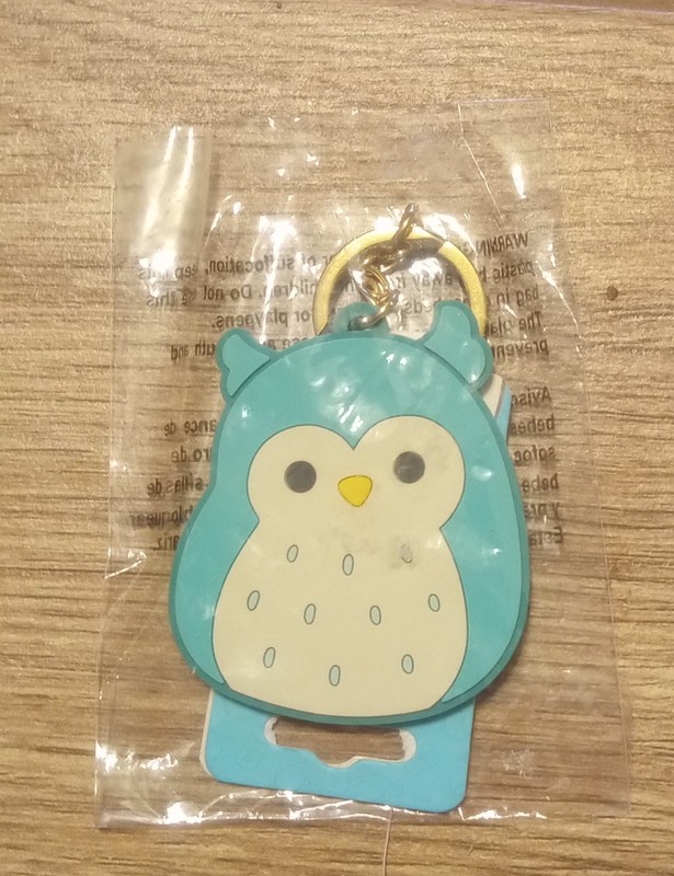Squishmallows Blue and White Owl Rubber Keychain