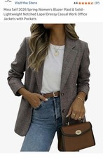 Mina Self 2026 Spring Women's Blazer Plaid  Solid - Plaid Grey NWT - Large